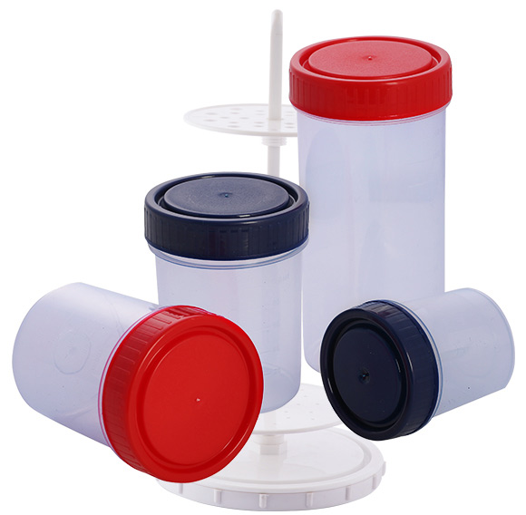 Abdos Sample Container, Polypropylene (PP)/PE, 120ml, Red Cap, Gamma  Sterilized, Individually Wrapped, 200/CS